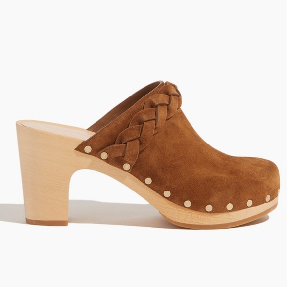 Loeffer Randall Cacao Suede Merrill Wooden Heeled Boho Braid Clogs Size 8.5 - Picture 3 of 16